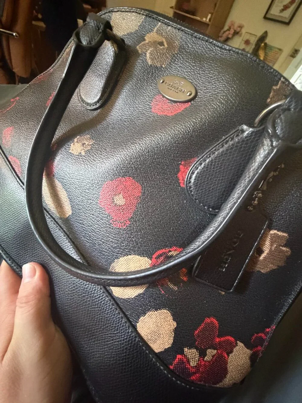 Coach Cora Domed Satchel in Black/Multi Floral Print